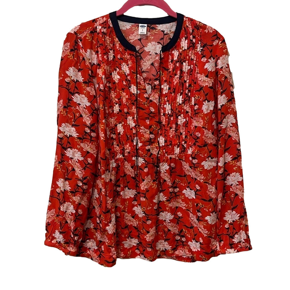 Old navy orange/navy floral blouse, small 🔵